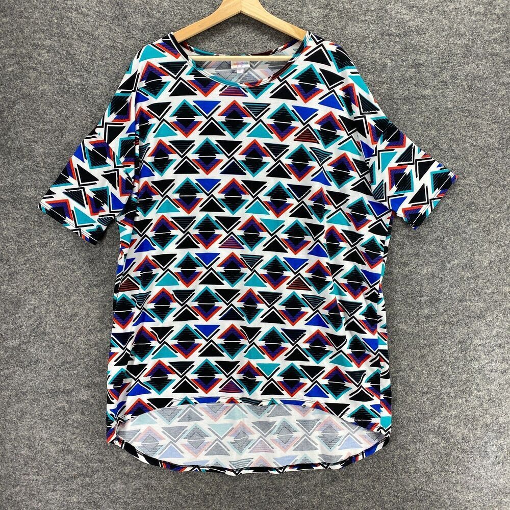 LuLaRoe Top Women XL Geometric Short Sleeve Tunic Round Neck T Shirt